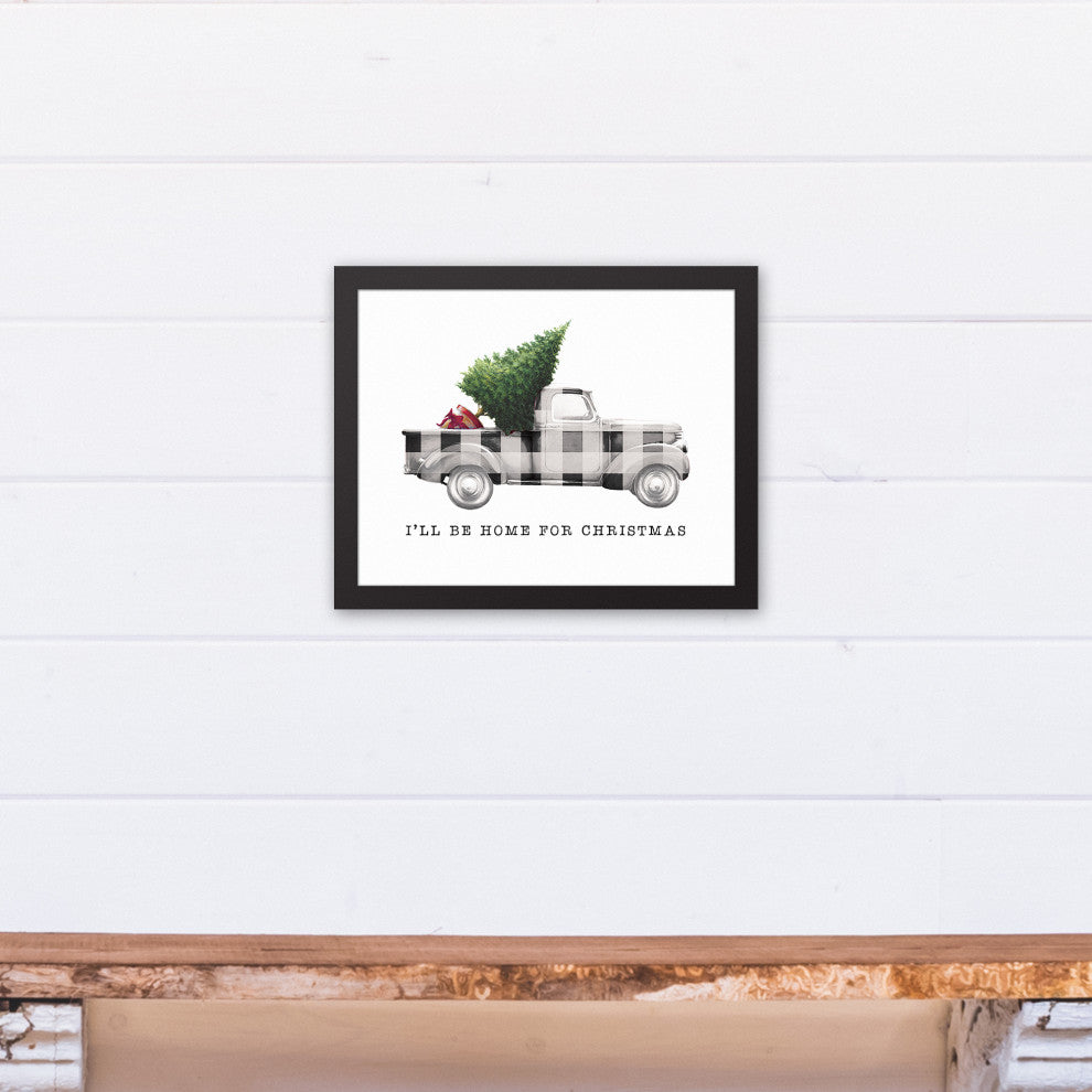 Home for Christmas Truck 11x14 Black Framed Canvas
