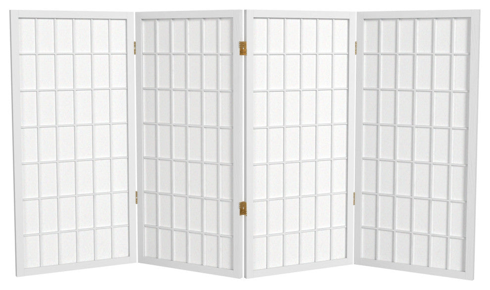 3' Tall Window Pane Shoji Screen, White, 4 Panels