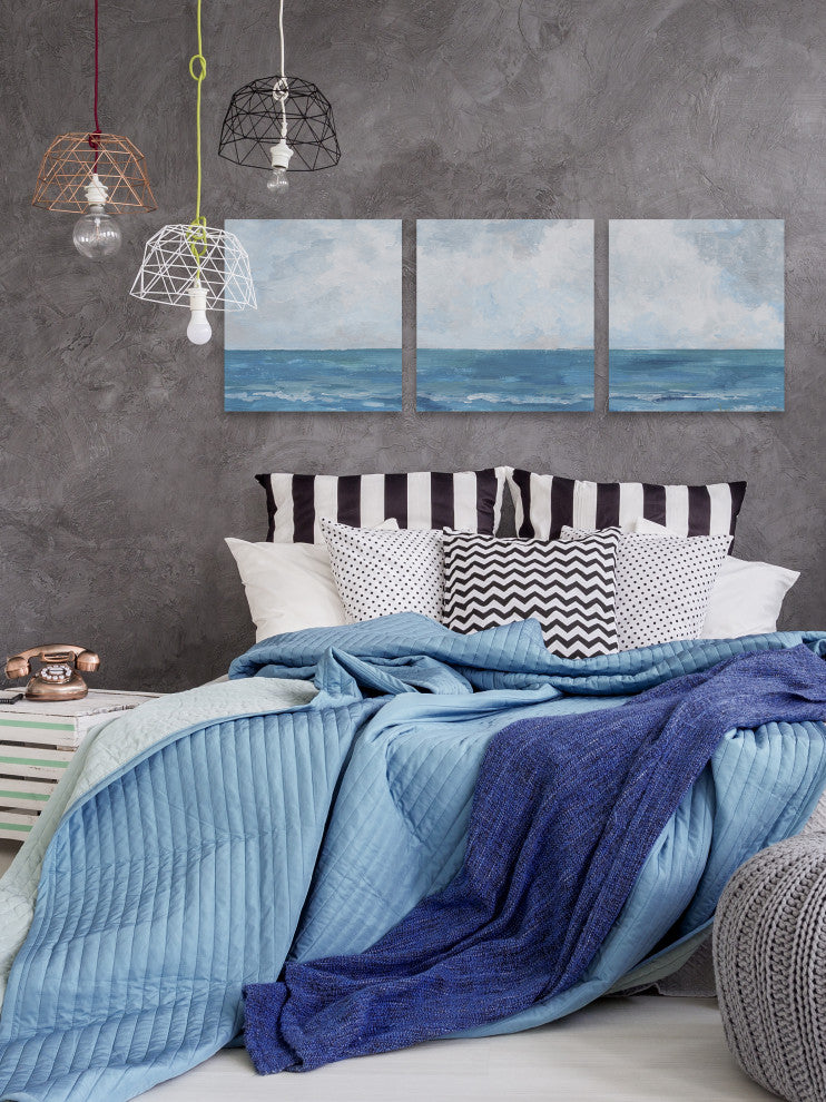 Happy by the Sea Triptych, Set of 3, 12x12 Panels