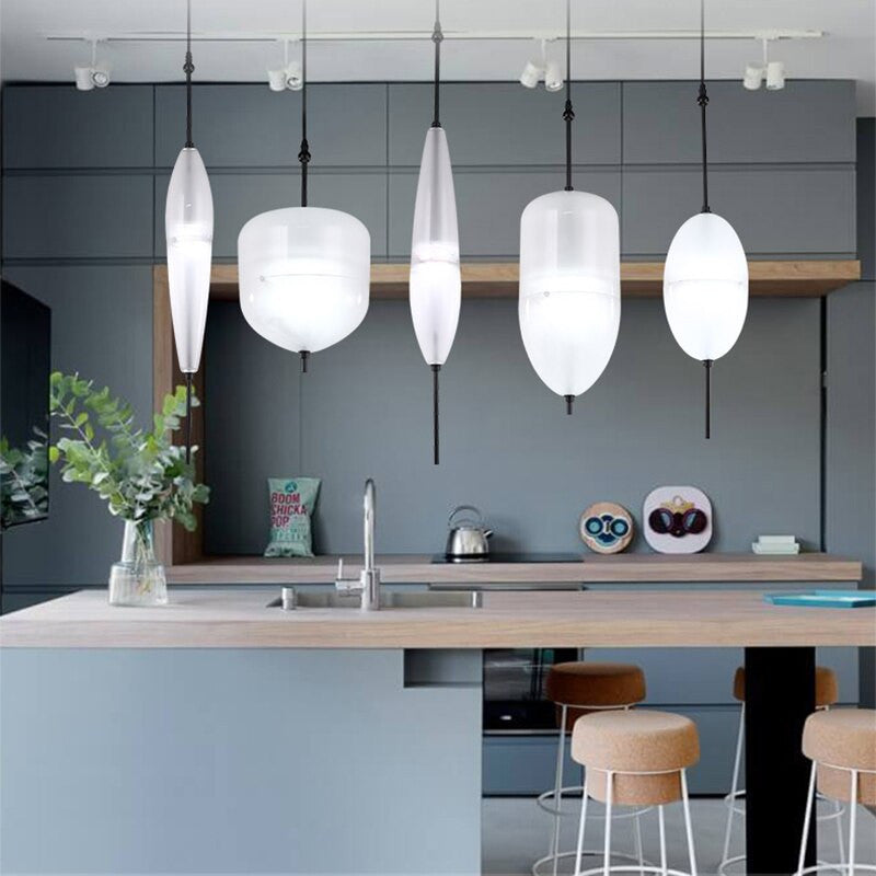Blue/White Drop-shaped Glass LED Hanging Lamp for Kitchen Island, White, B