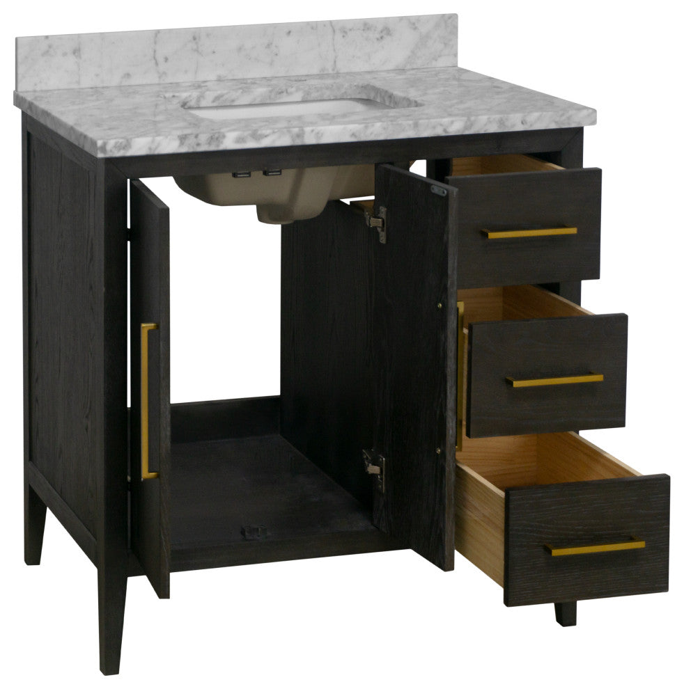 Parisian 36" Bathroom Vanity, Dark Oak, Carrara Marble