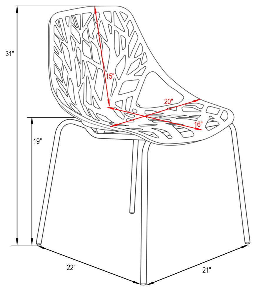 Leisuremod Asbury Plastic Stackable Dining Chair With Chromed Legs, Set of 2, Orange