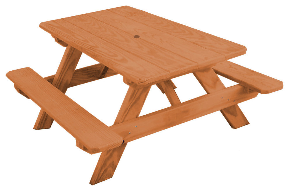 Pressure Treated Pine Kid's Picnic Table, Cedar Stain, With Umbrella Hole