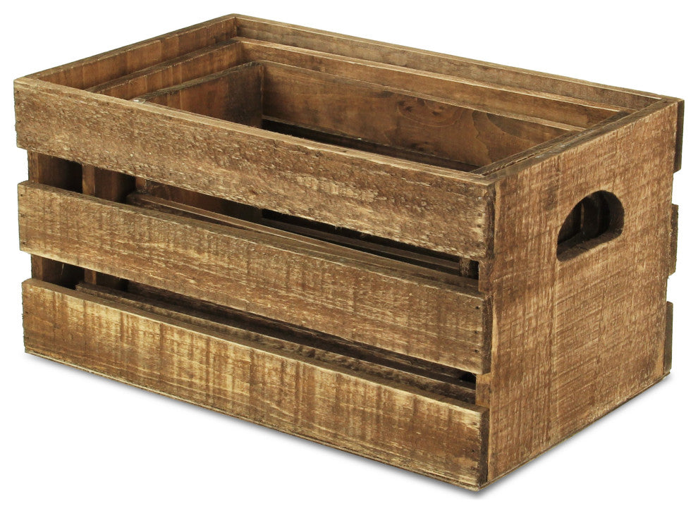Set Of 3 Wood Slat Crate