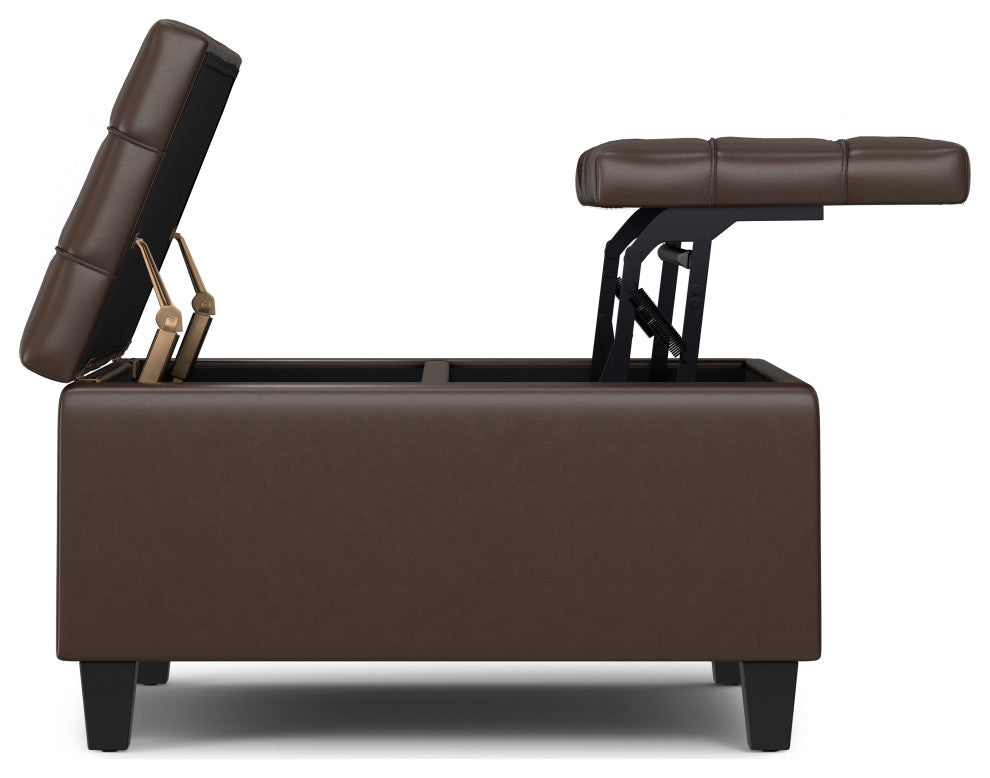 Harrison Small Square Coffee Table Storage Ottoman, Chocolate Brown