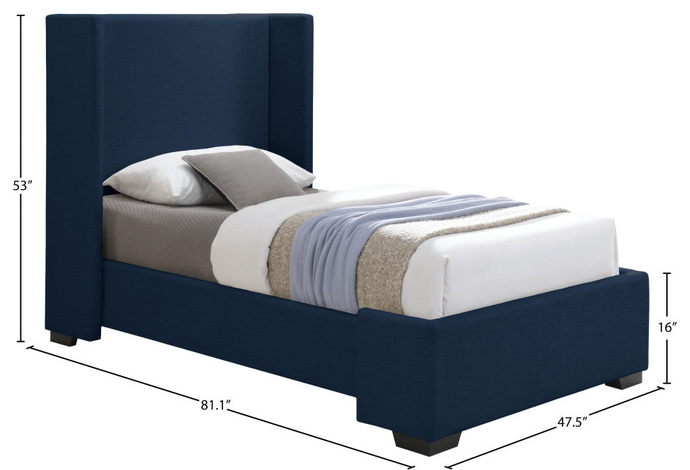 Oxford Linen Textured Fabric Upholstered Bed, Navy, Twin