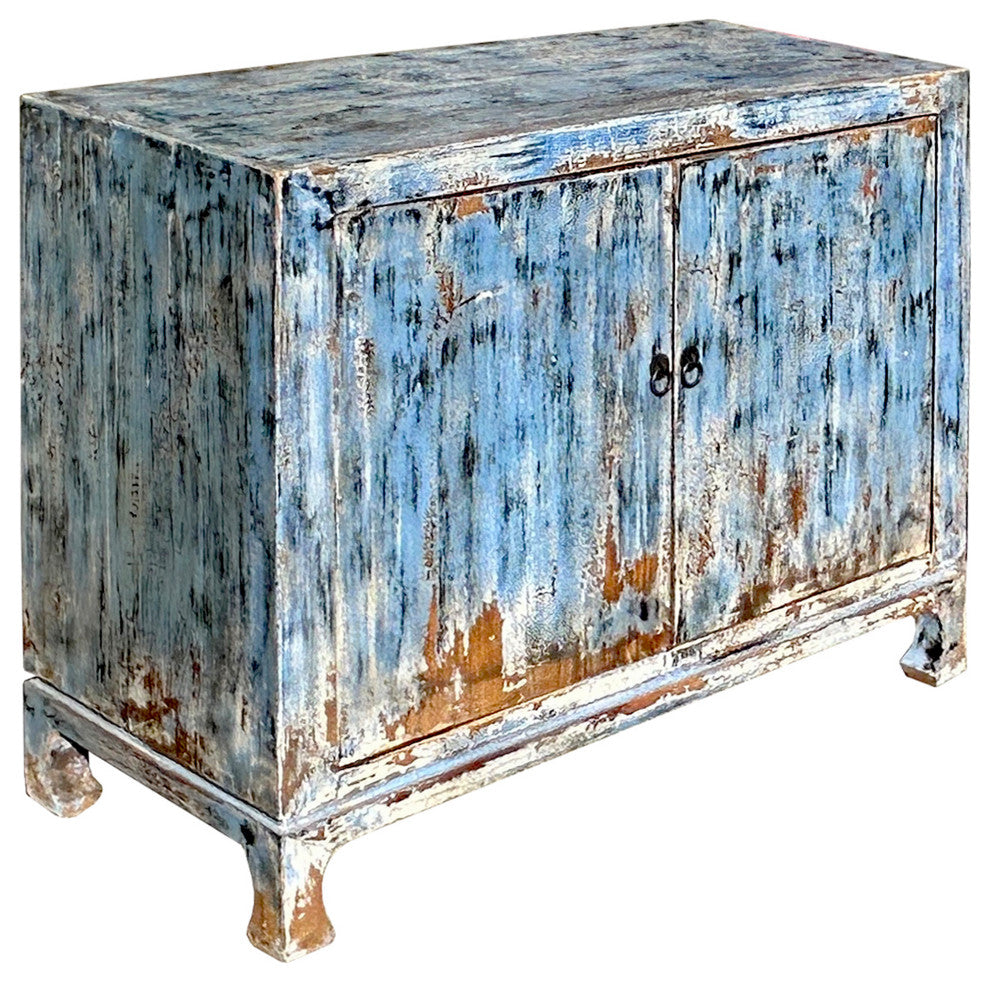 Distressed Blue 2 Doors Credenza Sideboard Console Table Cabinet