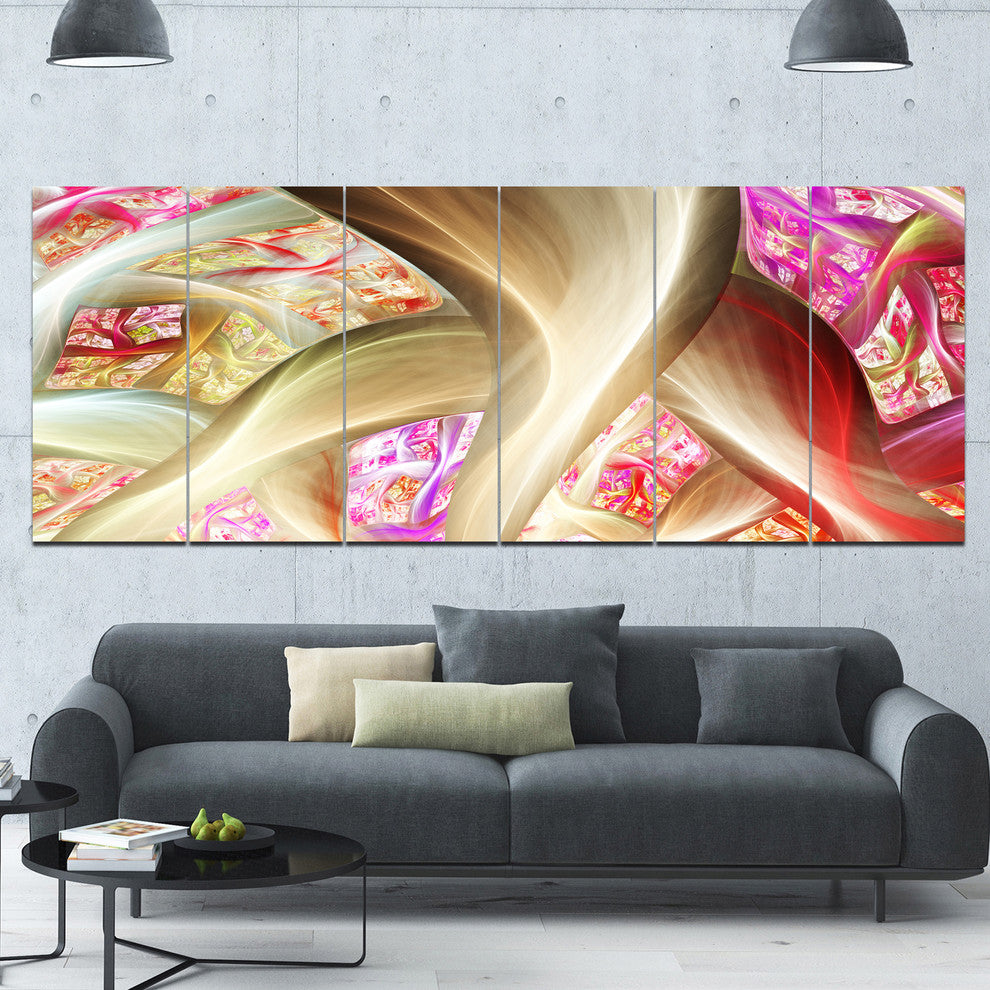 Golden Red Fractal Plant Stems, Abstract Canvas Art Print, 70"x28", 6 Panels