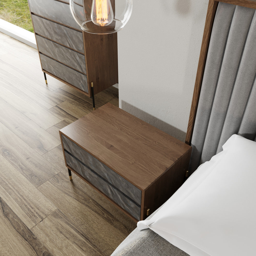 Nova Domus Metcalf Mid-Century Walnut and Gray Bedroom Set, Queen