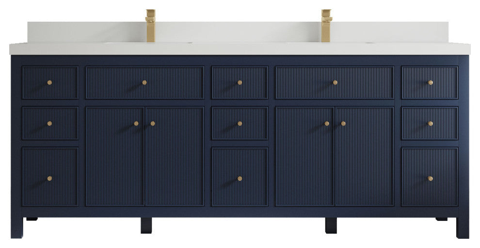 Sonoma 84 Double Sink Reeded Bath Vanity in Hale Navy Blue 2" White Quartz