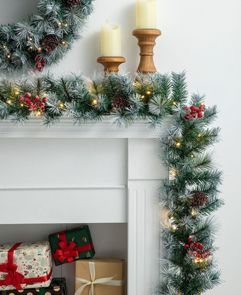 2-Pack 9' Pre-Lit Christmas Garland with 50 Warm White Lights with Timer