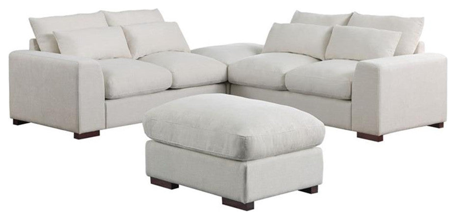 Reversible Modular Sectional Fabric Sofa With Two Ottoman-Beige