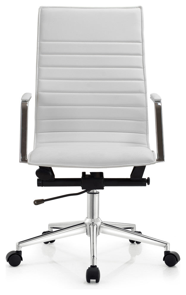 High Back Office Desk Chair, Ribbed PU Leather Computer Armchair, White