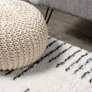 Petra Abstract Stripe Geometric Shag, White/Black, 4'x6'