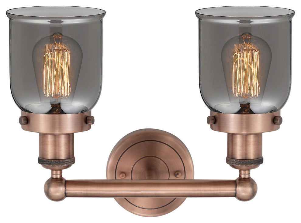 Edison Small Bell 2-Light 16" Vanity Light, Antique Copper -Plated Smoke Shade