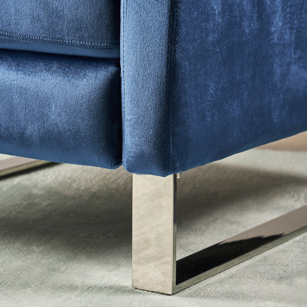 Arvin Velvet Push Back High Leg Recliner With Stainless Steel Legs, Cobalt