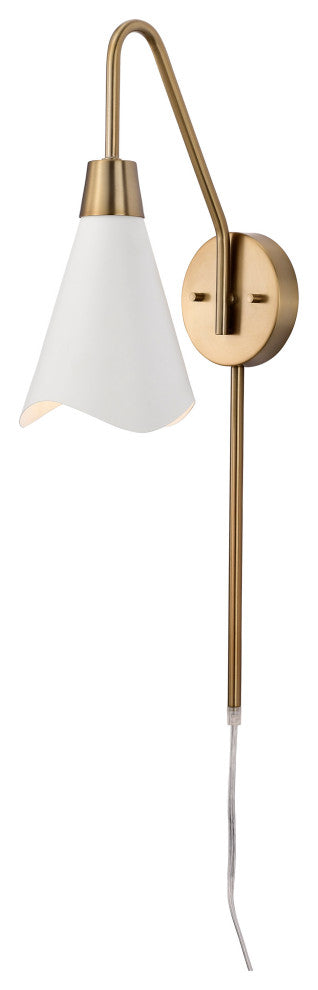 Tango 1-Light Wall Sconce, Matte White With Burnished Brass