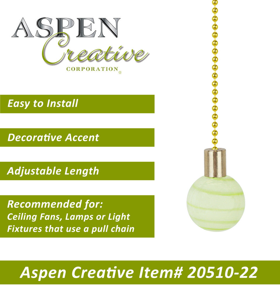 Aspen Creative 20510-X, 12" Glass Knob with Pull Chain, Green, Set of 2