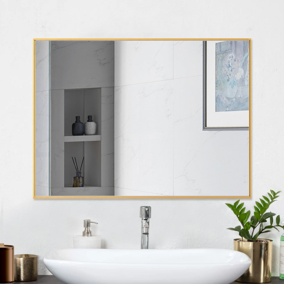 Rectangle Framed Bathroom Vanity Mirror Accent Wall Mirror, Gold, 30"x36