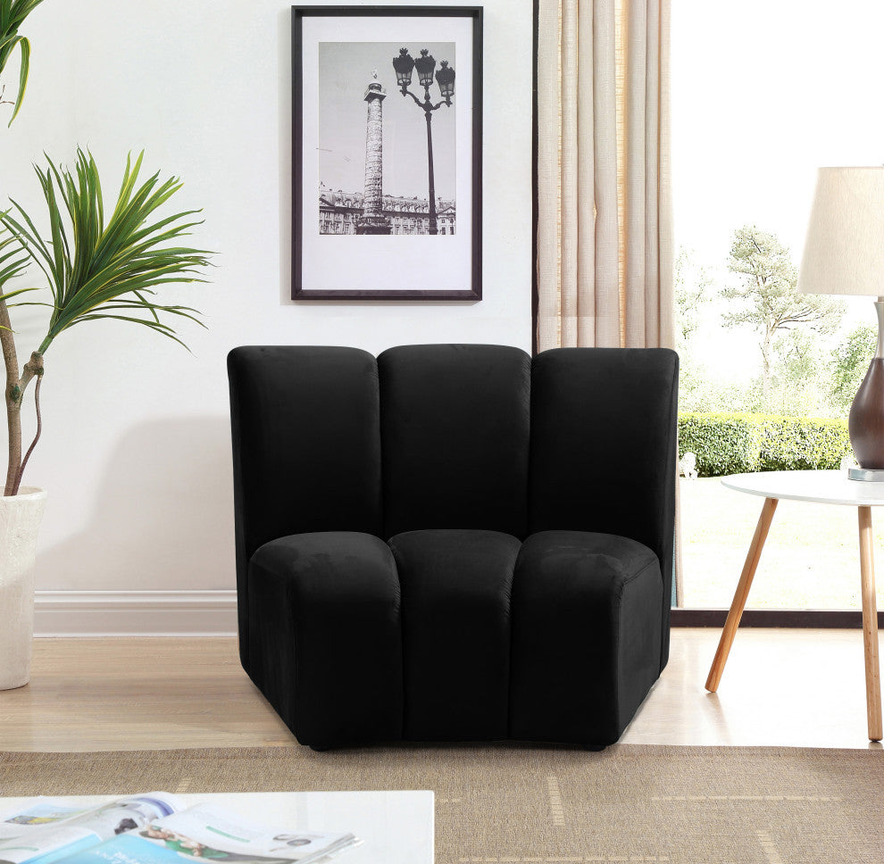 Infinity Channel Tufted Velvet Modular Chair, Black, 1 Piece
