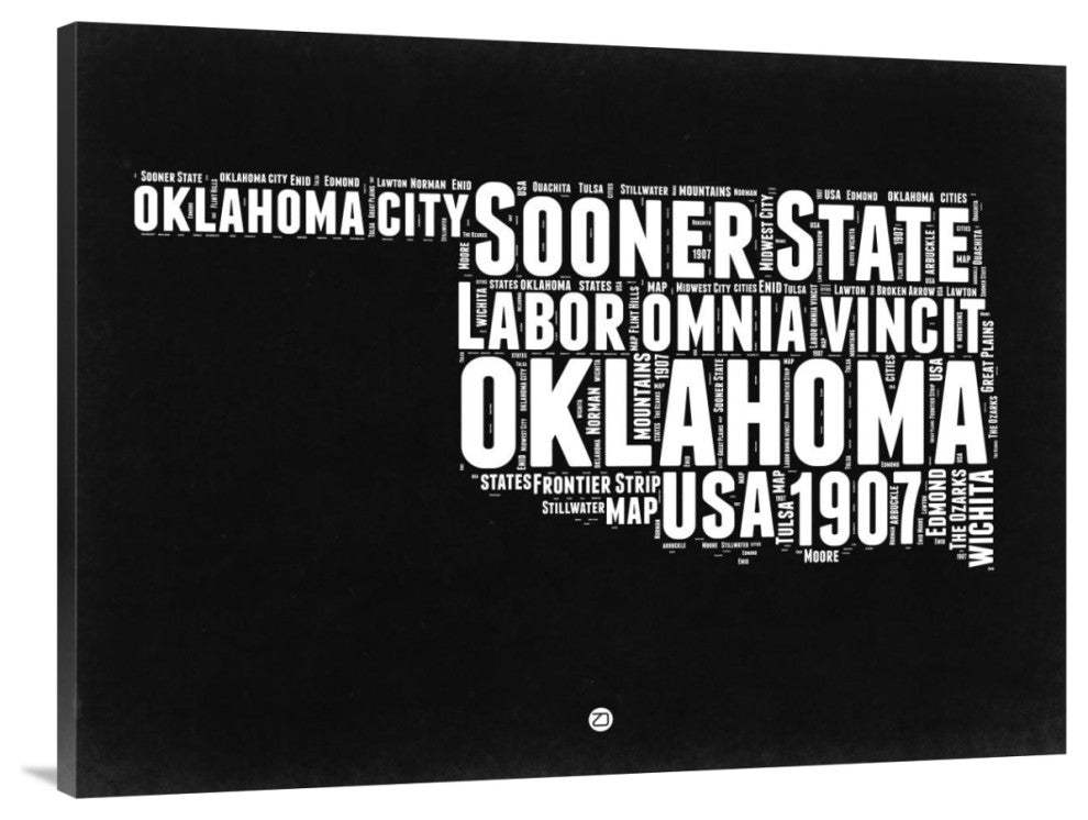 "Oklahoma Black and White Map" Fine Art Print