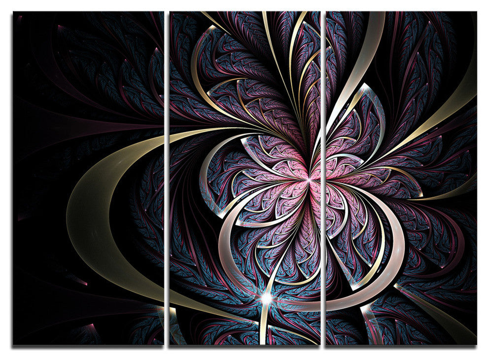"Dark Blue Fractal Butterfly Flower" Metal Wall Art, 3 Panels, 36"x28"