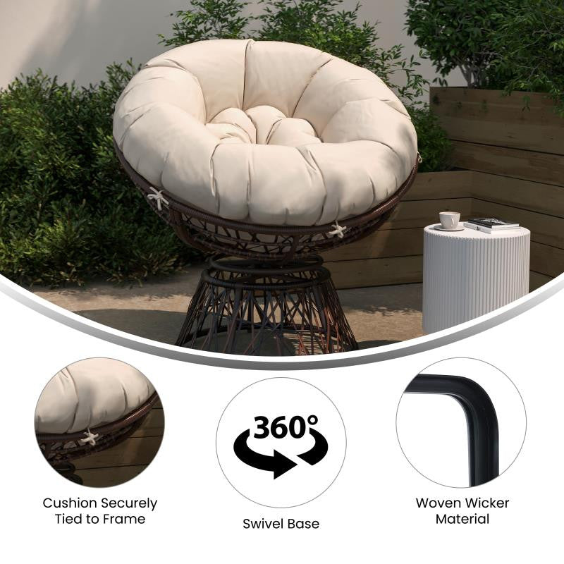 Bowie Comfort Series Swivel Patio Chair with Cushion, Brown/Beige