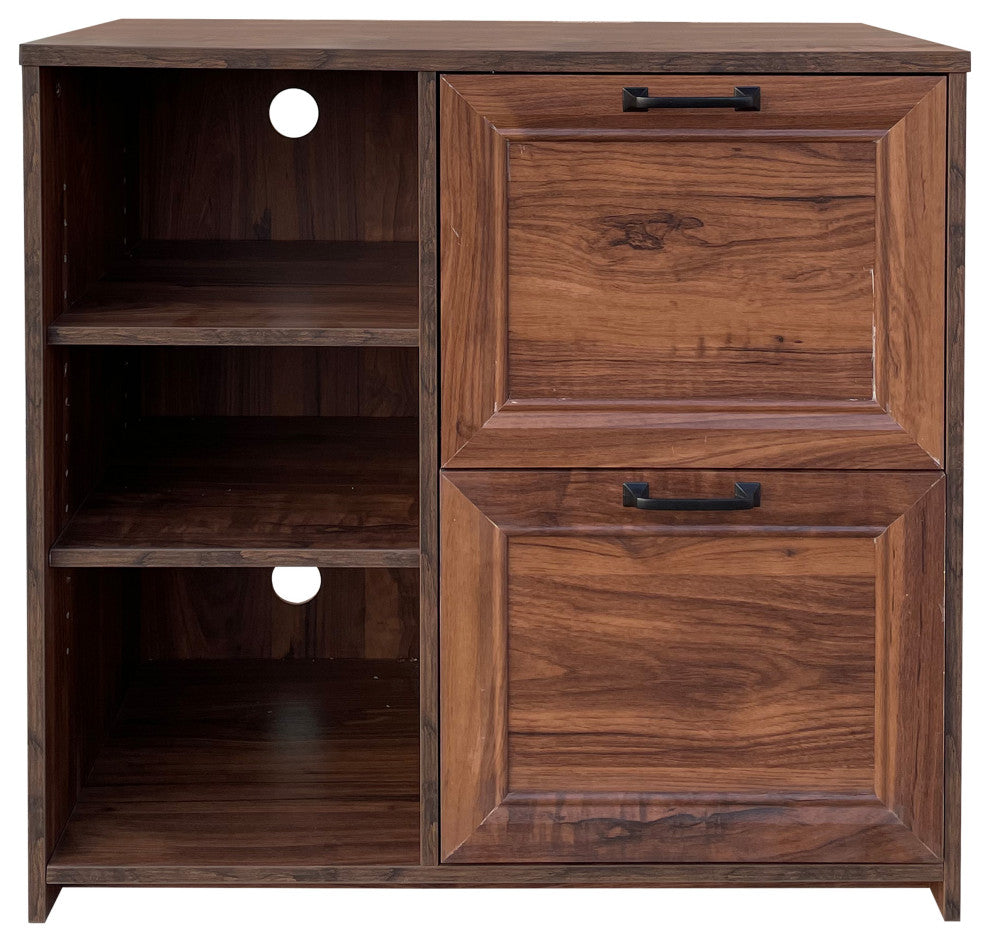 Graham 31.5" Wide 2 Drawer Modern Lateral Filing Cabinet, Walnut Wood Grain