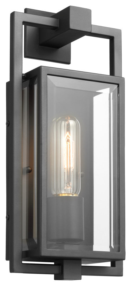 Exhibit 1-Light Small Wall Lantern, Matte Black/Clear Beveled Glass