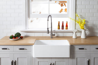 Solid Surface White Stone Front Farmhouse Single Bowl Kitchen Sink, Matte White
