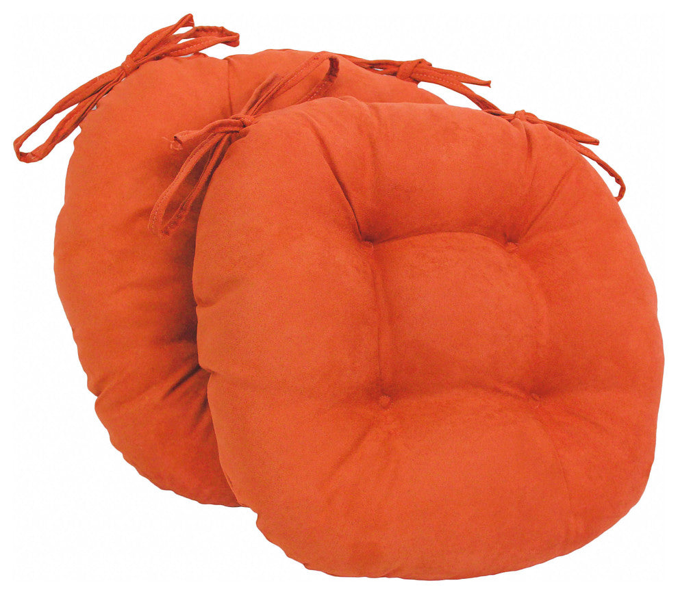 16" Solid Micro Suede Round Tufted Chair Cushions, Set of 2, Tangerine Dream
