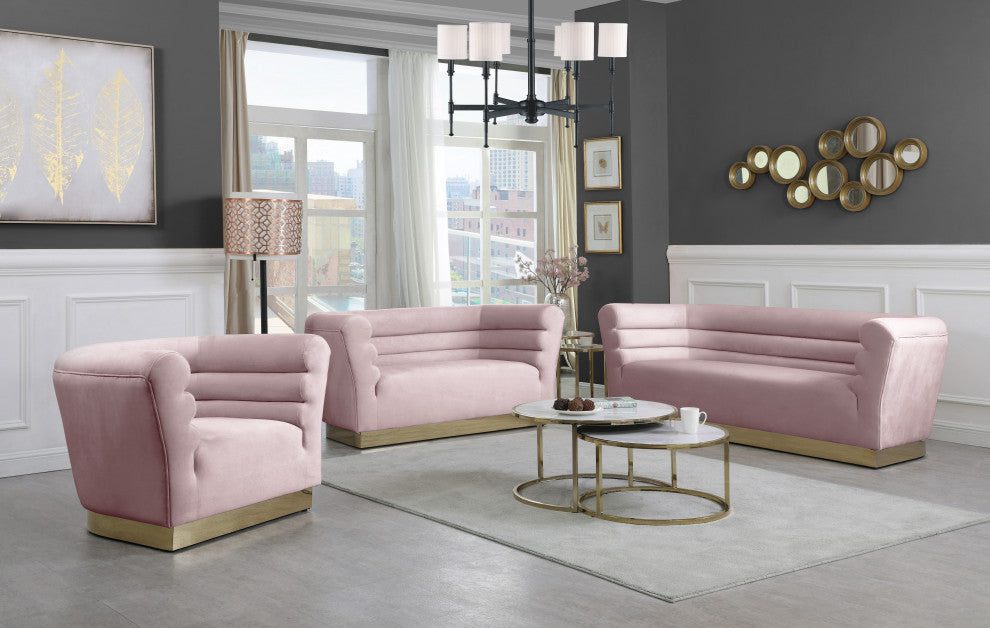 Bellini Velvet Upholstered Loveseat, Pink