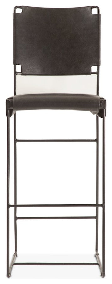 Melbourne Buffalo Leather and Iron Counter Chair in Black
