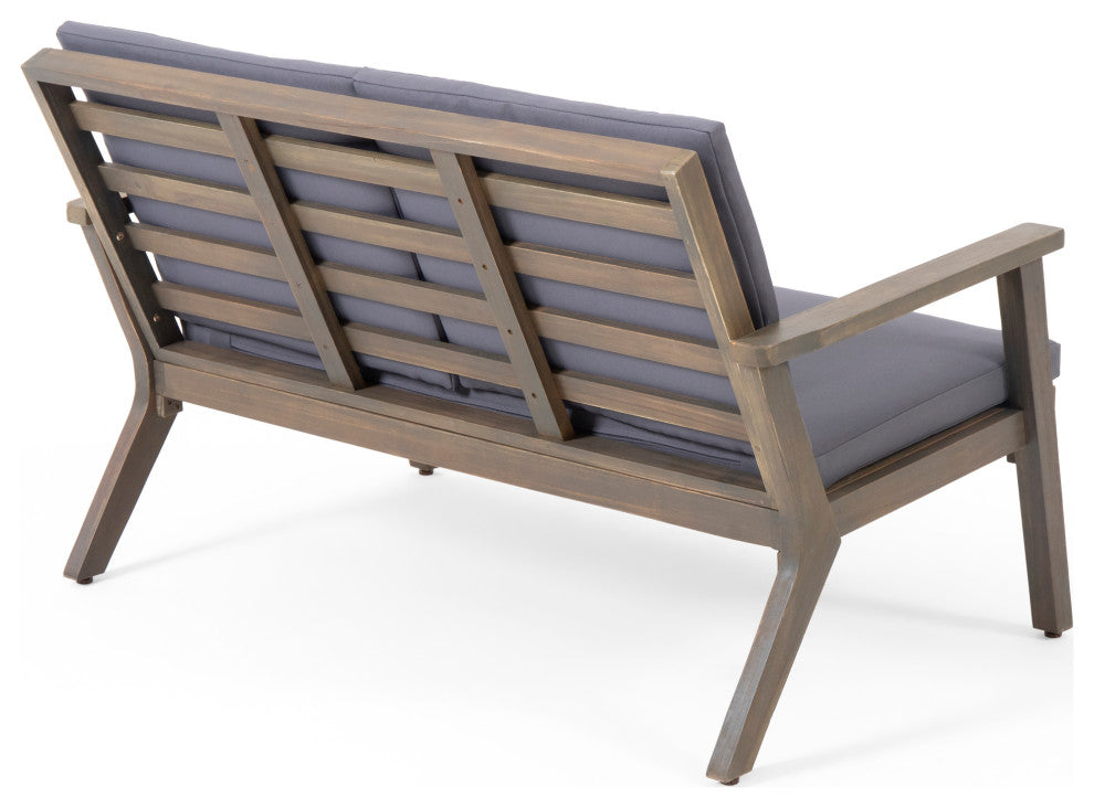 Avacyn Outdoor Acacia Wood Loveseat and Coffee Table Set with Cushions, Gray + Dark Gray