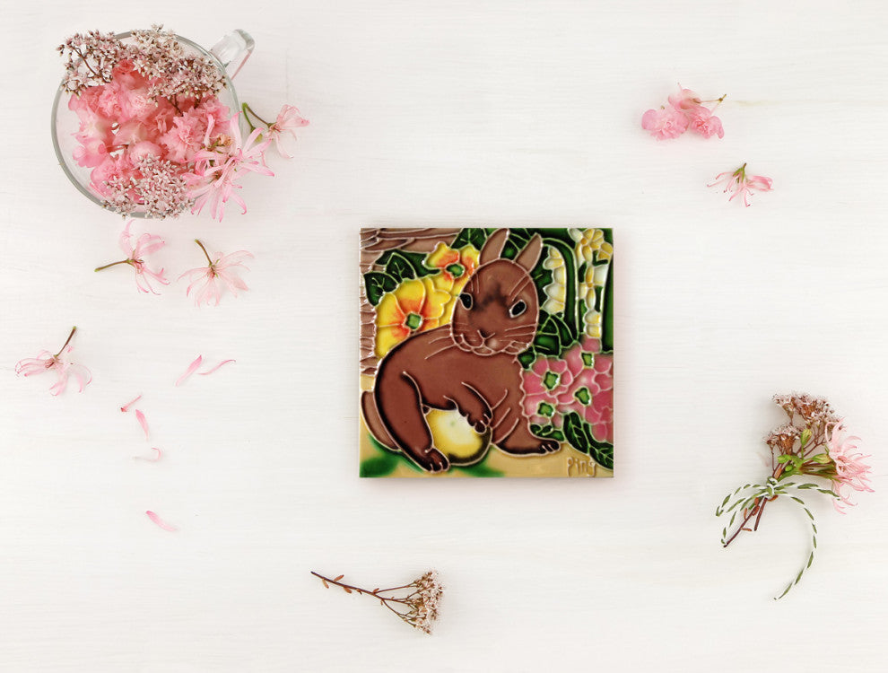 4x4" Rabbit Bunny Art Tile Ceramic Drink Holder Coaster