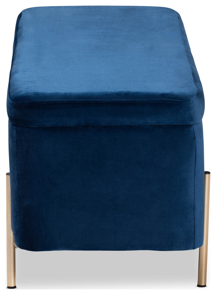 Aaran Glam Velvet Fabric Upholstered Storage Bench Navy Blue