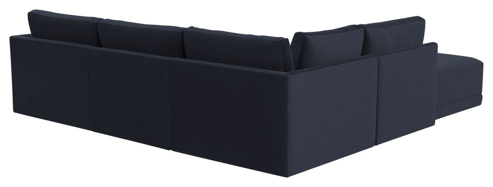 Flix Modular Velvet Sectional Sofa, Modern 5 Piece LAF Sectional Couch Set, Navy