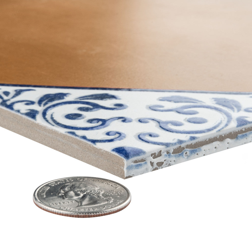 Sentier des Ocres Deco Blue Porcelain Floor and Wall Tile, Deco