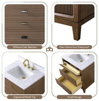 Vanity Art Bathroom Vanity with Engineered Marble Top and Sink, Walnut, 30", Brushed Nickel