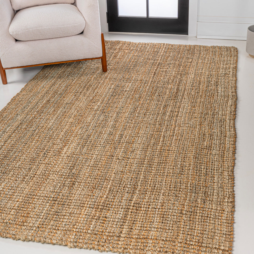 Biot Traditional Rustic Handwoven Jute Solid Natural 8 ft. x 10 ft. Area Rug