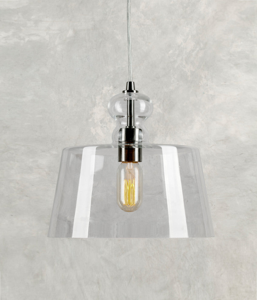1 Light Cord-Hung Glass Mini Pendant, Brushed Nickel, Clear Glass