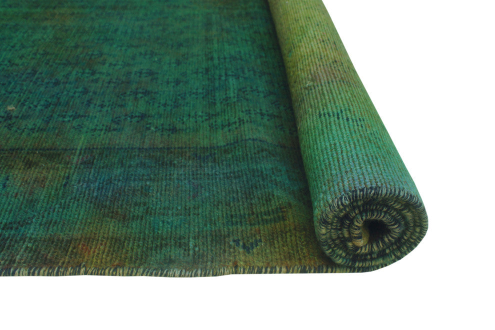 Vintage Distressed Bartram Green/Blue Runner, 3'0x9'2