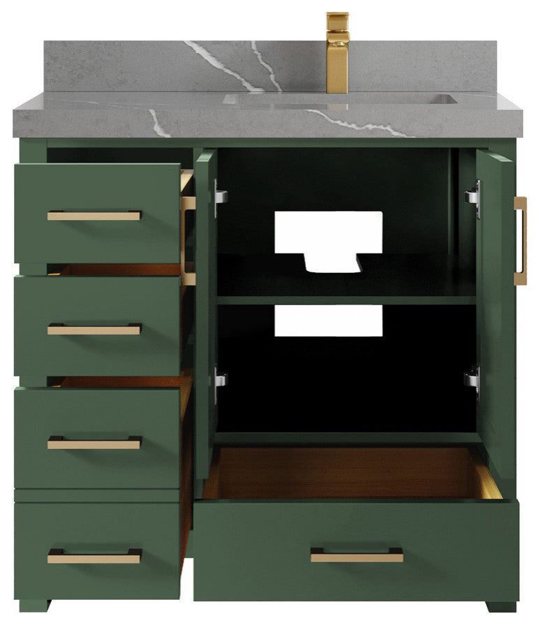 Malibu 36 Right Offset Bath Vanity in Lafayette Green 2" Piatra Gray