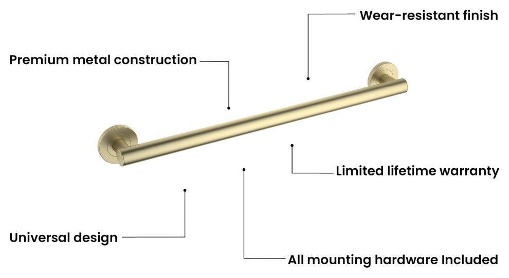24" Stainless Steel Bathroom Safety Grab Bar, Brushed Gold