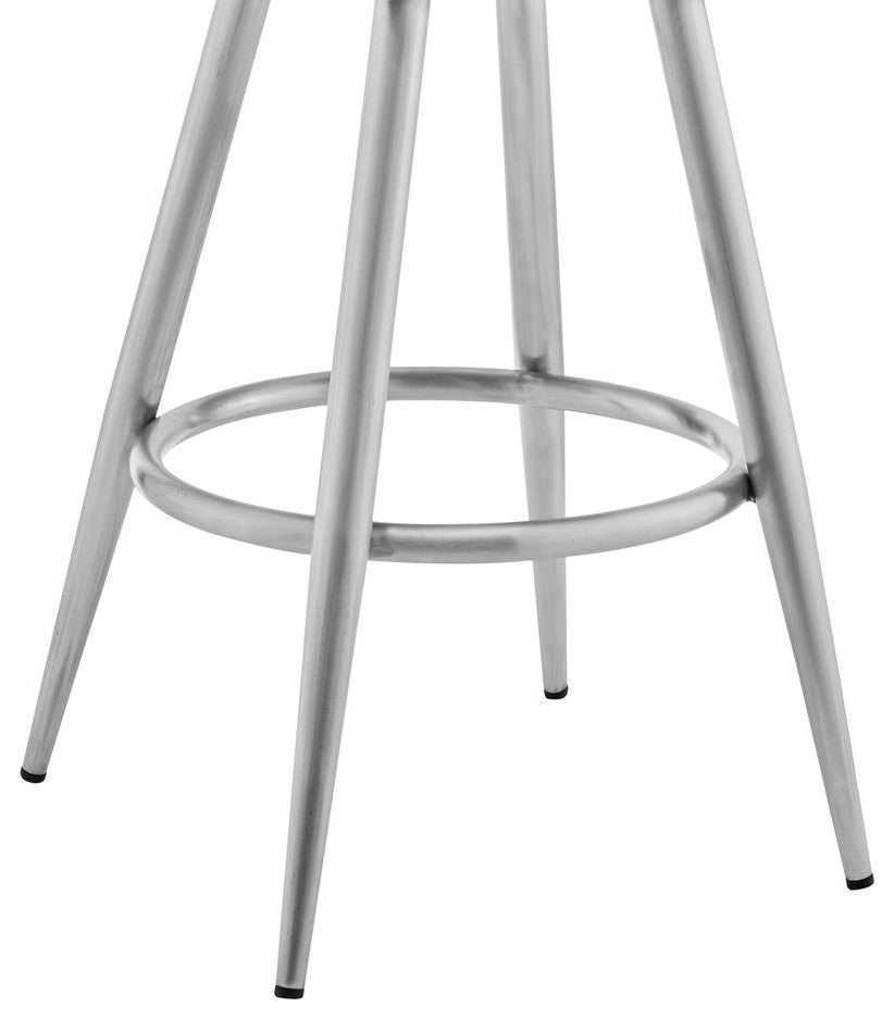 Maxen 26 Gray Faux Leather and Brushed Stainless Steel Swivel Bar Stool