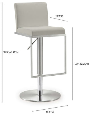 TOV Furniture Amalfi Light Grey Stainless Steel Barstool