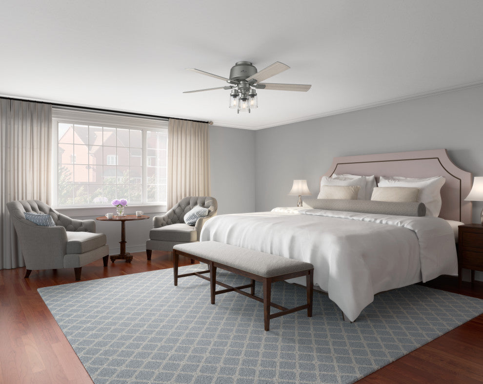 Hunter 52" Hartland Low Profile Ceiling Fan, Matte Silver, LED and Pull Chain