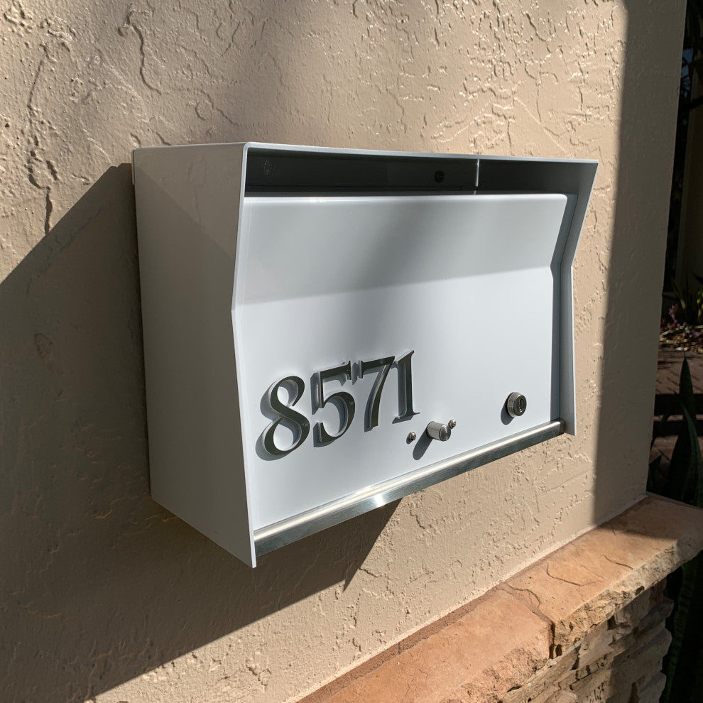 RetroBox Locking Modern Wall Mounted Mailbox, in Black and Red