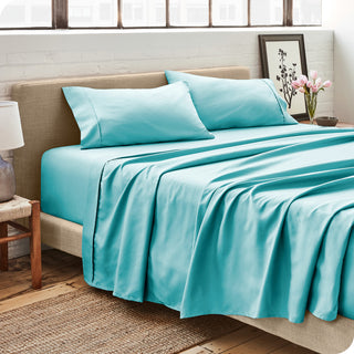 Bare Home 1800 Microfiber Sheet Set, Aqua, Queen