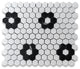 Thassos White Marble Hexagon Rosette Mosaic Tile Nero Marquina Black, 1 sheet
